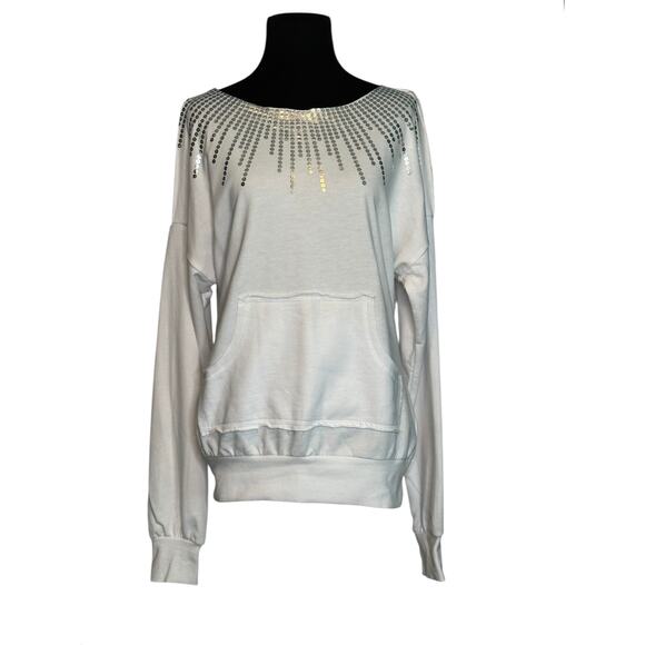 Wet Seal white embellished cold shoulder long sleeves sweatshirt size M - Picture 9 of 16